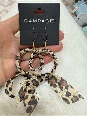 Rampage Leopard-Print Hoop Earrings with Bow Accent - Beige/Brown/Black